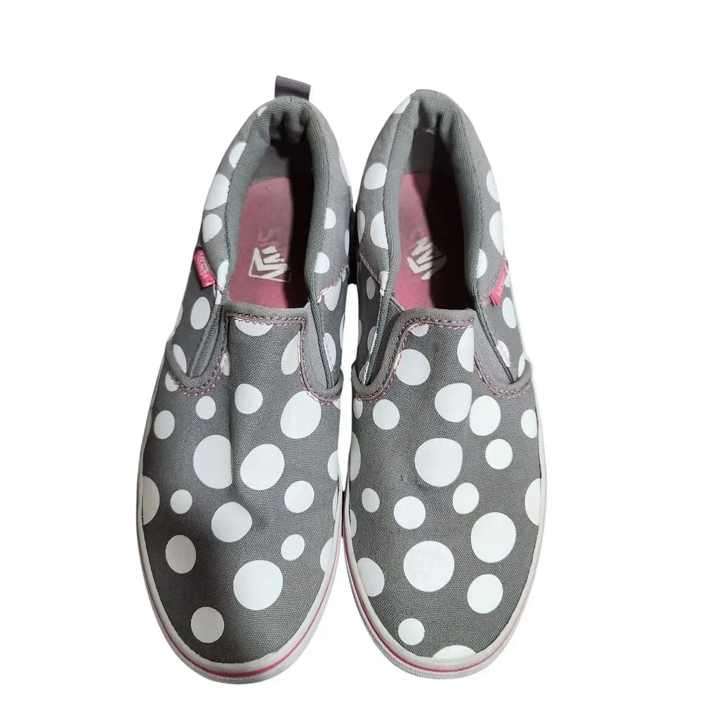 Vans Slip-On Polka Dot Sneakers‎ Women’s 4.5 Gray White Canvas Skate Shoes